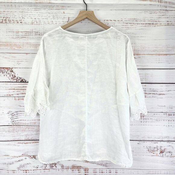 Francesca Bettini Top Women M Medium White Linen Lagenlook Blouse Made In Italy - Picture 7 of 8